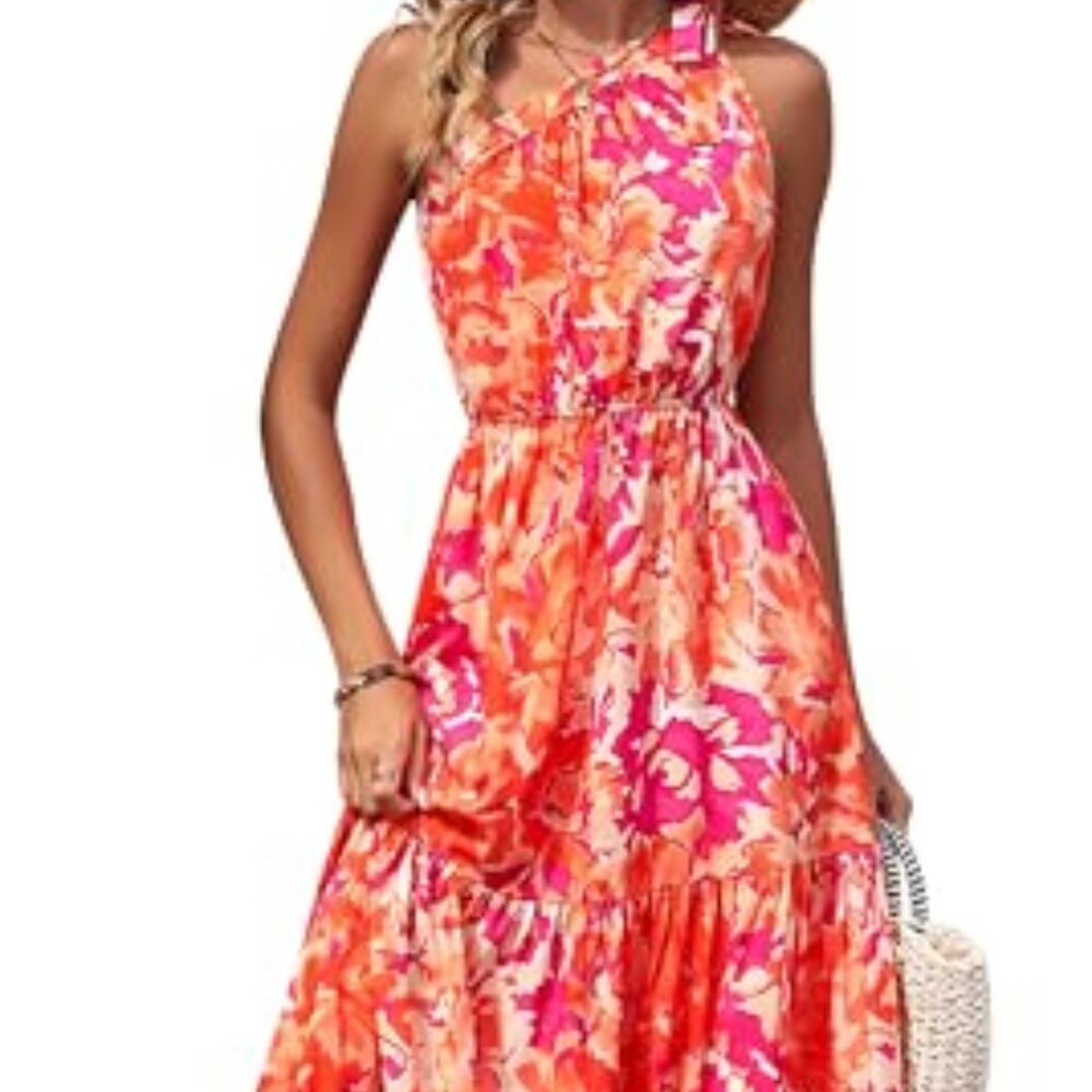 PRETTYGARDEN Women's Floral Maxi Dress 2024 Knot One Shoulder Sleeveless Ruffle
